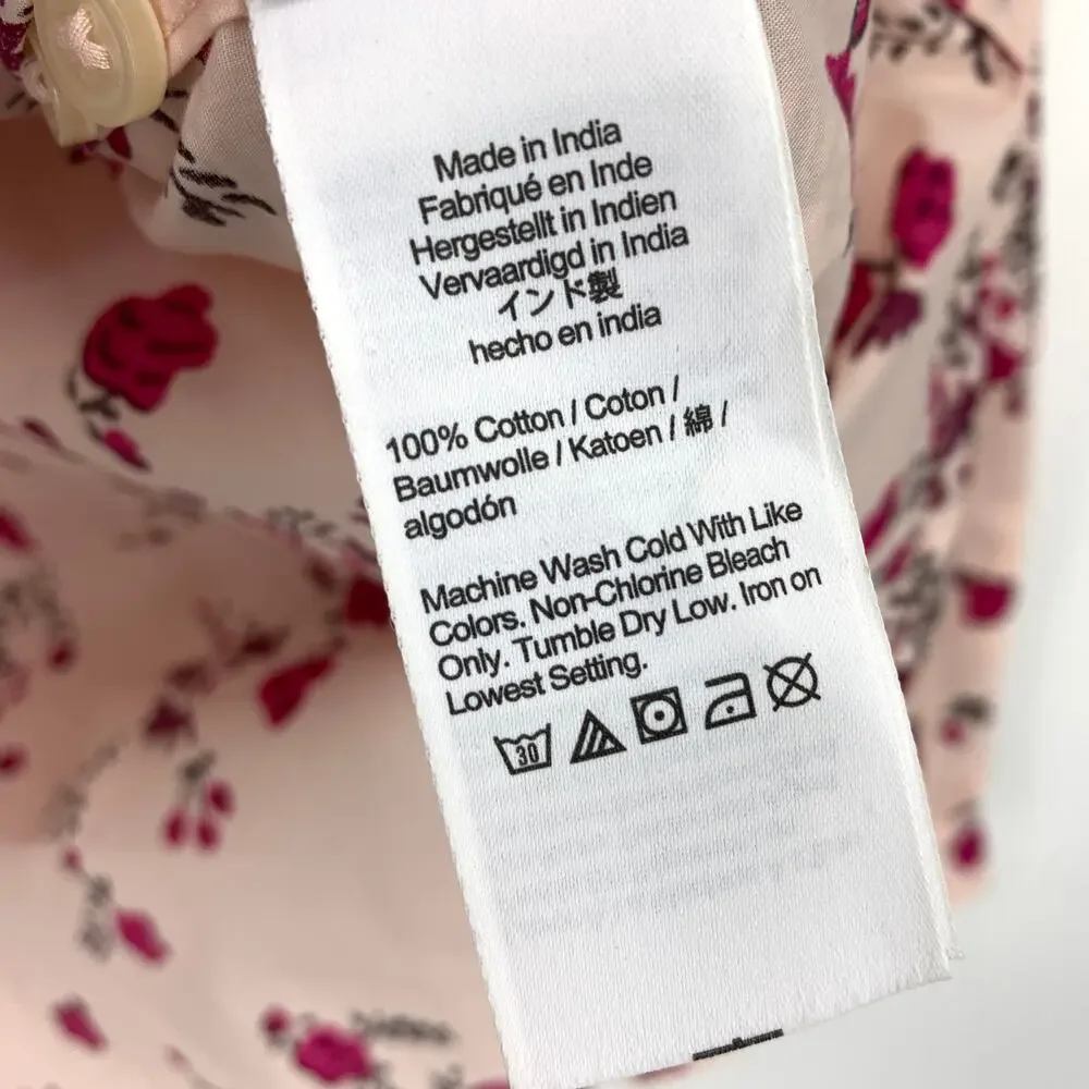 J.Crew Classic Collarless Puff Sleeve Shirt Size 8 In Budding Floral Print Pink